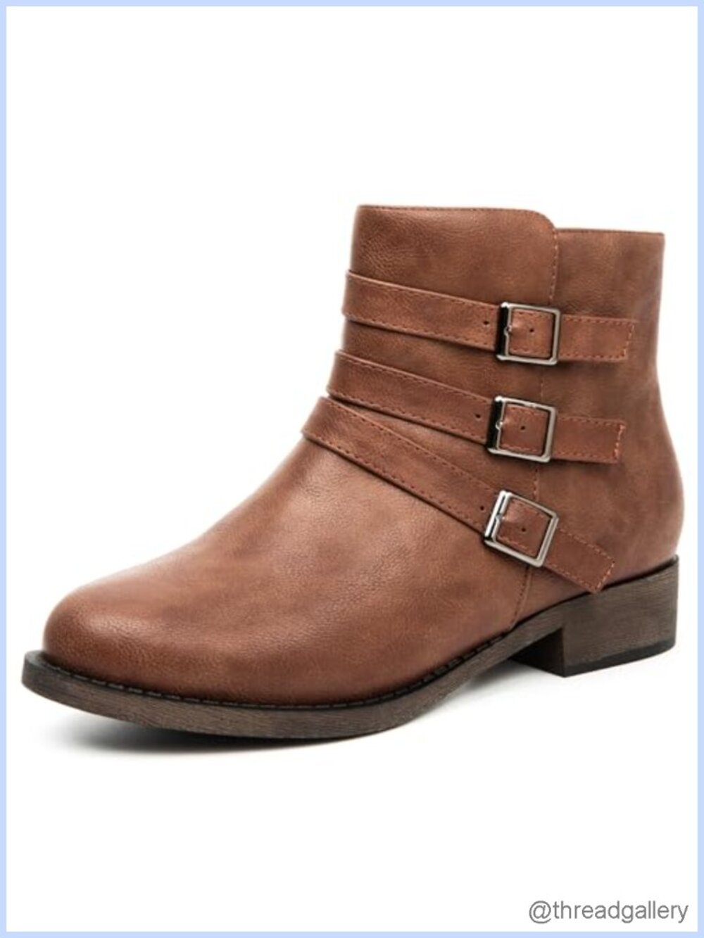 Faux Leather Ankle Boots with Low Chunky Heel and Side Zip